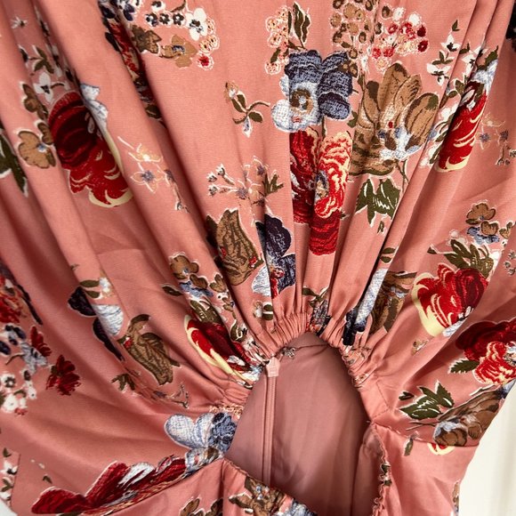 Cinq à Sept Martine Silk Cut-out Midi Dress Sz 10 Bare Rose Floral Tiered Skirt - Picture 4 of 10